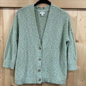 J. Jill Slub Knit Green Button Front Cardigan Sweater Coastal Preppy, MP
